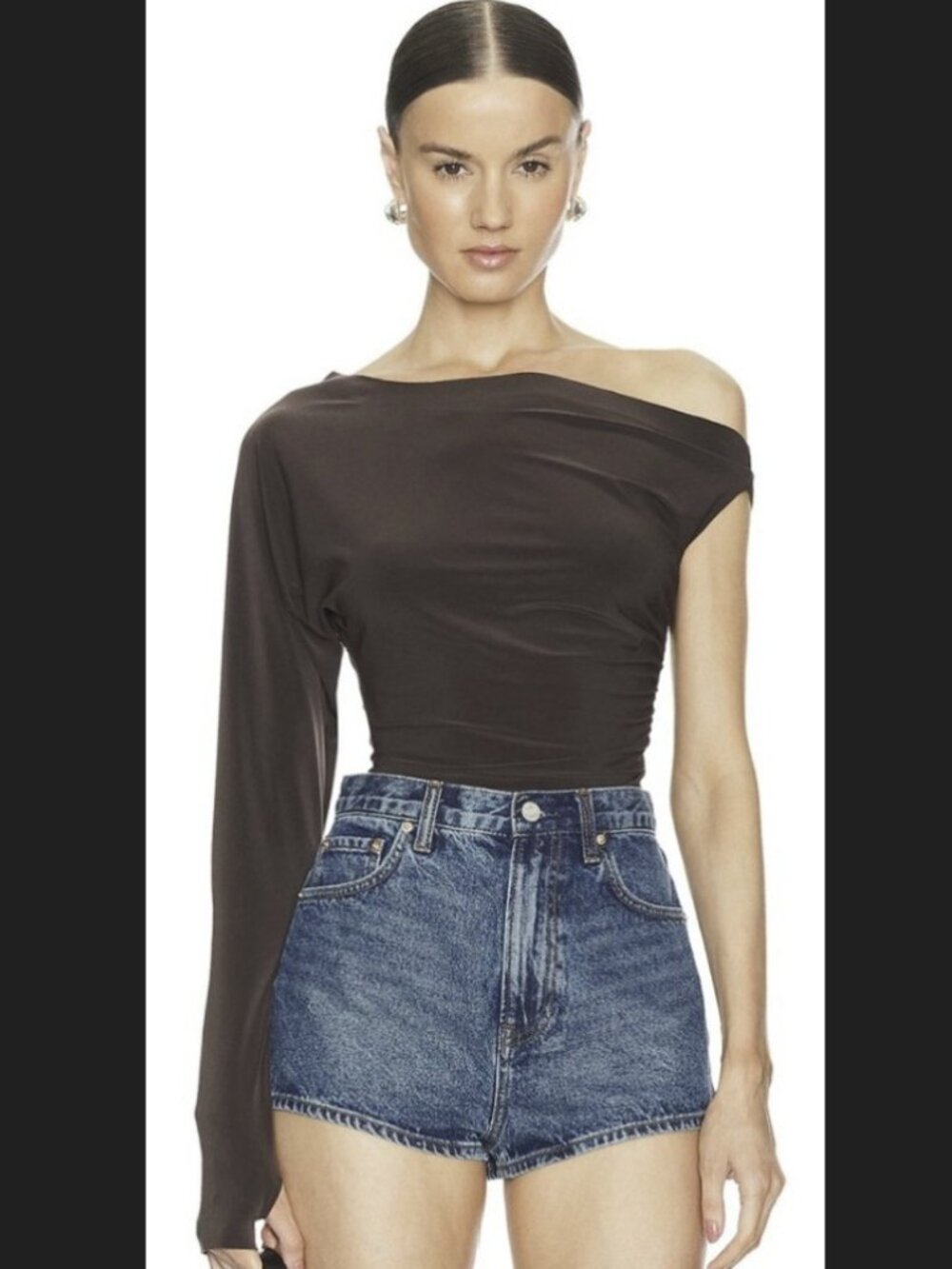 Norma Kamali One Shoulder Drop Shoulder Side Drape Top in Black
